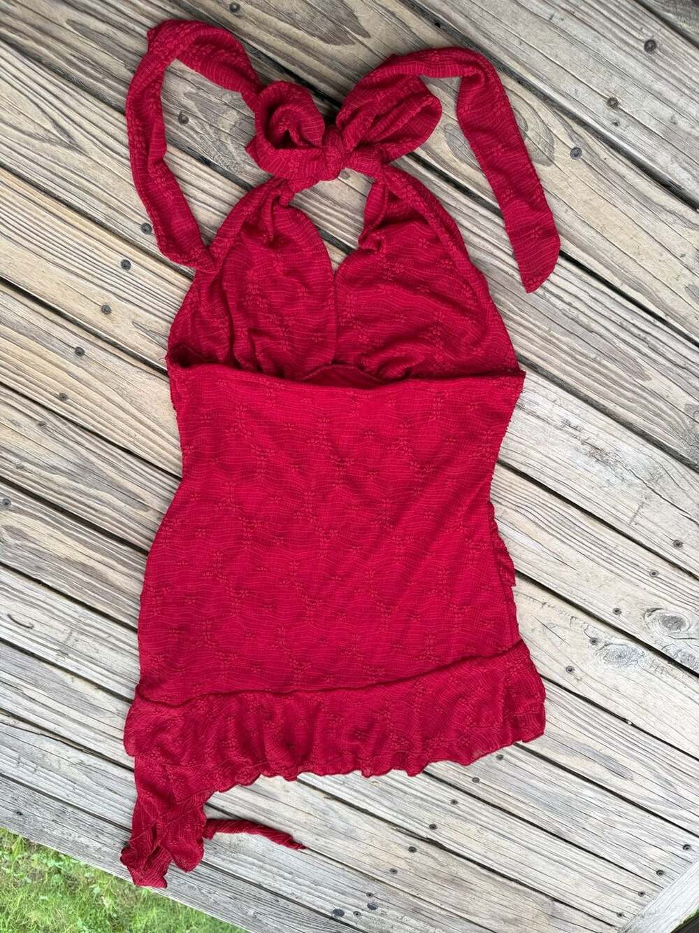 Red Halter Neck Asymmetrical Ruffle Mini Dress - Picture 8 of 9